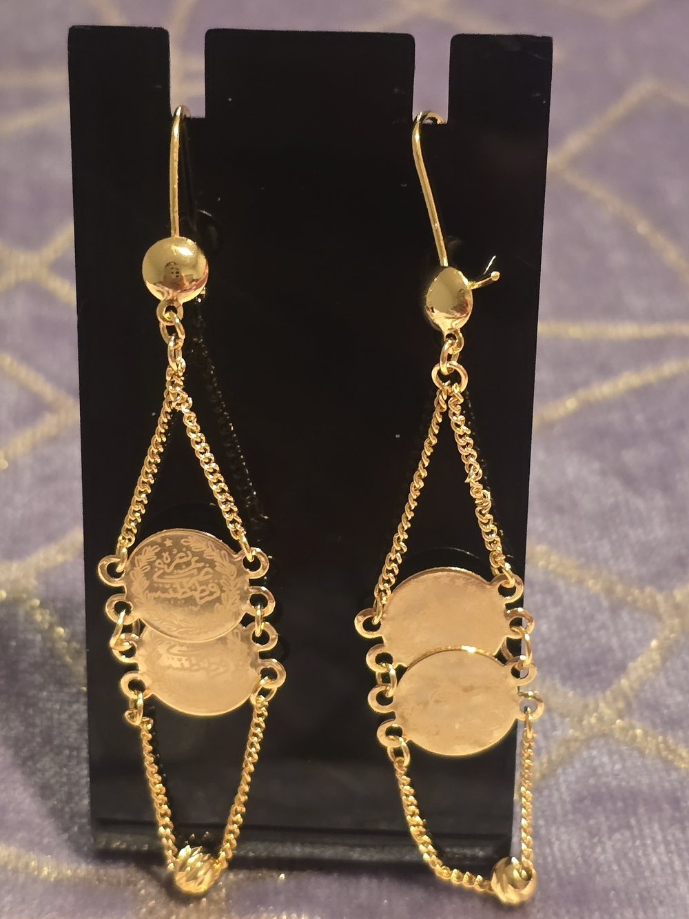 22kgp Dubai Jewelry Gold-Tone Double Coin Drop Earrings - Women Jewelry